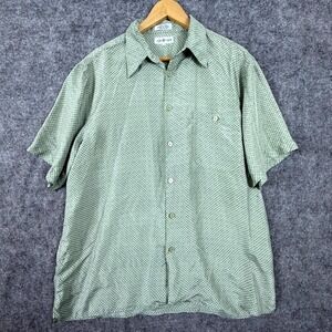 Chereskin 100% Silk Shirt Mens Large Green Geometric Short Sleeve Button Up
